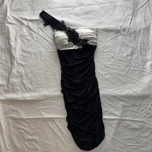 Y2k B. Darling Black & White One Shoulder Fitted Dress Sz 3/4